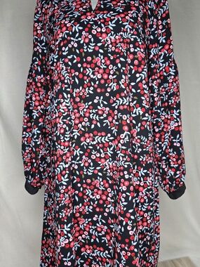 LOFT NWT Black Dress w/ Red Berry and Light Blue Print